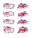 Vintage British flag set. Vector UK flags on grunge texture.