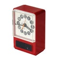 Vintage Broken alarm clock isolated on white background. Without fifteen four in the early morning. Royalty Free Stock Photo