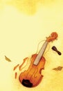 Vintage Broken Violin Watercolor Illustration