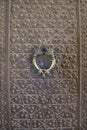 Vintage bronze door and door handle in Agha Bozorg mosque, Kashan, Iran. Royalty Free Stock Photo