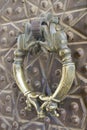 Vintage bronze door handle in Agha Bozorg mosque, Kashan, Iran. Royalty Free Stock Photo