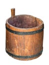 Vintage brown antique wooden bucket isolated over white Royalty Free Stock Photo