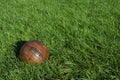 Vintage Brown Football Soccer Ball Green Grass Field Royalty Free Stock Photo