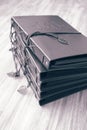 Vintage brown leather photo scrapbook albums. Royalty Free Stock Photo