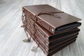 Vintage brown leather photo scrapbook albums Royalty Free Stock Photo
