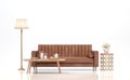 Vintage brown leather sofa on white background 3d render Royalty Free Stock Photo