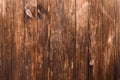 Vintage brown wood background texture with knots and nail holes. Old painted wood wall. Wooden dark horizontal boards Royalty Free Stock Photo