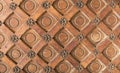 Vintage brown wood texture with metal decoration. Royalty Free Stock Photo