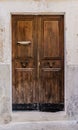 Vintage brown wooden front door of an old Villa Royalty Free Stock Photo