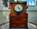 Vintage brown wooden table clock Royalty Free Stock Photo