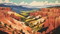 Vintage Bryce National Park Poster: Gouache Style With Naturalistic Tones Royalty Free Stock Photo
