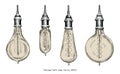 Vintage bulb lamp hand drawing engraving style