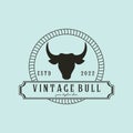 vintage bull line art minimalist logo vector illustration design,emblem line