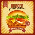 Vintage burgers retro poster style design template