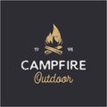 Vintage rustic hipster Burning bonfire with a large flame for camping logo design Royalty Free Stock Photo