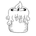 Vintage burning candle hand drawn illustration.