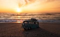 Vintage Bus Toy at sunrise. Royalty Free Stock Photo