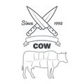 Vintage butcher cuts of cow menu chalk vector