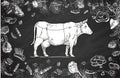 Vintage Butcher shop blackboard Cut of Beef Meat. Butchery Cow Food Chalk Board Shop. Retro Menu Restaurant poster. illustration V