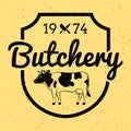 Vintage butcher shop label/badge with cow/beef