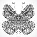 Vintage butterfly with floral abstract ornament. Black and white vector