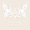 Vintage Butterfly paper cut style art icon in black color, isolated background. Scissored pattern. Retro collection for Royalty Free Stock Photo