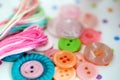 Vintage Buttons and Needlepoint Thread Closeup