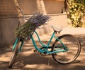 Vintage bycycle with basket with lavender flowers Royalty Free Stock Photo