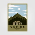 Vintage cabins poster vector illustration design, night camp in cottage background design