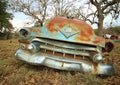 Vintage Cadillac sits in field awaiting restoration