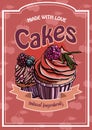 Vintage cakes with cream poster design vector.