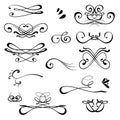 Vintage Calligraphic Design Elements. Set of Decors and Dividers. Old Vignette Collection. Decorative Ornamental Swirls. Royalty Free Stock Photo