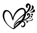 Vintage Calligraphic love heart sign. Vector Romantic illustration symbol join, passion and wedding. Calligraphy Design