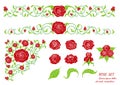 Vintage calligraphic vignettes with red roses.
