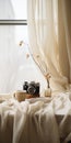 Vintage Camera And Cup: Hazy Romanticism In Nature-inspired Minimalist Staging