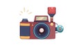 Vintage Camera with External Flash in Flat Design, vector design Generative AI Royalty Free Stock Photo