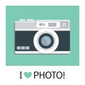 Vintage camera in a flat style. Photo camera old school. Royalty Free Stock Photo