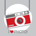 Vintage camera in a flat style. Photo camera old school. Royalty Free Stock Photo