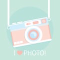 Vintage camera in a flat style. Photo camera old school. Royalty Free Stock Photo