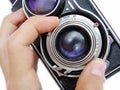 Vintage camera focusing Royalty Free Stock Photo