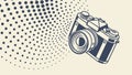 Vintage camera illustration with halftone dot background, vector design Generative AI Royalty Free Stock Photo