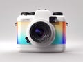 white color 3d camera isolated on gradient color background, isometric 3d design.
