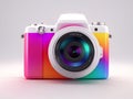3d colorful camera isolated on gradient color background, isometric 3d design.