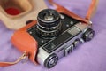 Vintage Camera in Leather Case Royalty Free Stock Photo