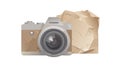 Vintage Camera with Old Paper Backdrop Vector Illustration, vector design Generative AI Royalty Free Stock Photo