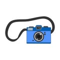 Vintage camera for with a strap. The symbol of the 90s. Retro photo camera. A flat icon with an outline. Color vector Royalty Free Stock Photo