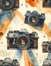 Vintage Camera Watercolor Pattern on Textured Background Royalty Free Stock Photo