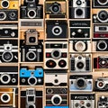 1518 Vintage Cameras: A retro and photography-themed background featuring vintage cameras, film reels, and retro photography acc