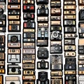 1518 Vintage Cameras: A retro and photography-themed background featuring vintage cameras, film reels, and retro photography acc