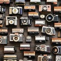 1518 Vintage Cameras: A retro and photography-themed background featuring vintage cameras, film reels, and retro photography acc